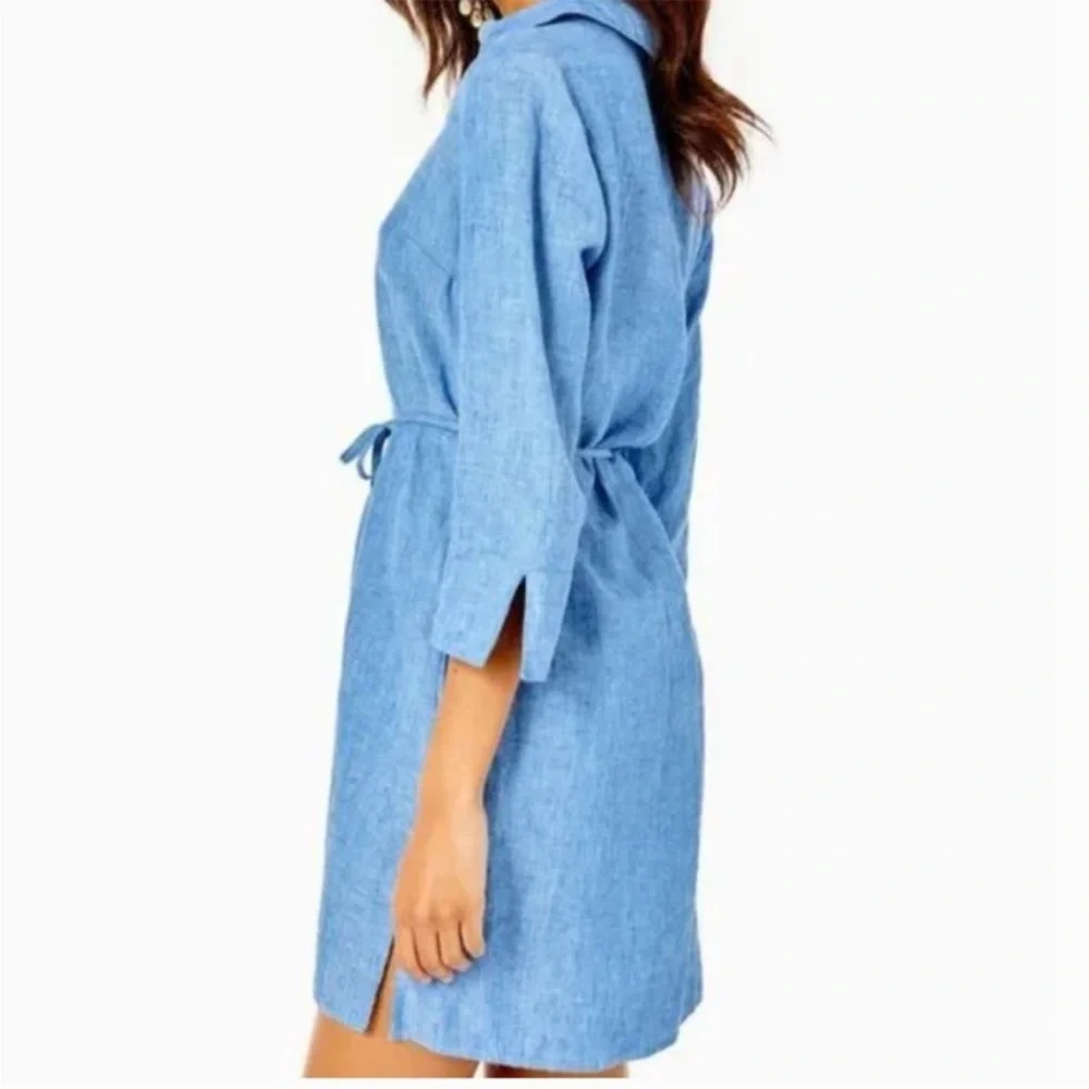 Lilly Pulitzer Pilar Tunic 3/4 Sleeve Linen Dress Beckon Blue Size Small - Picture 5 of 13